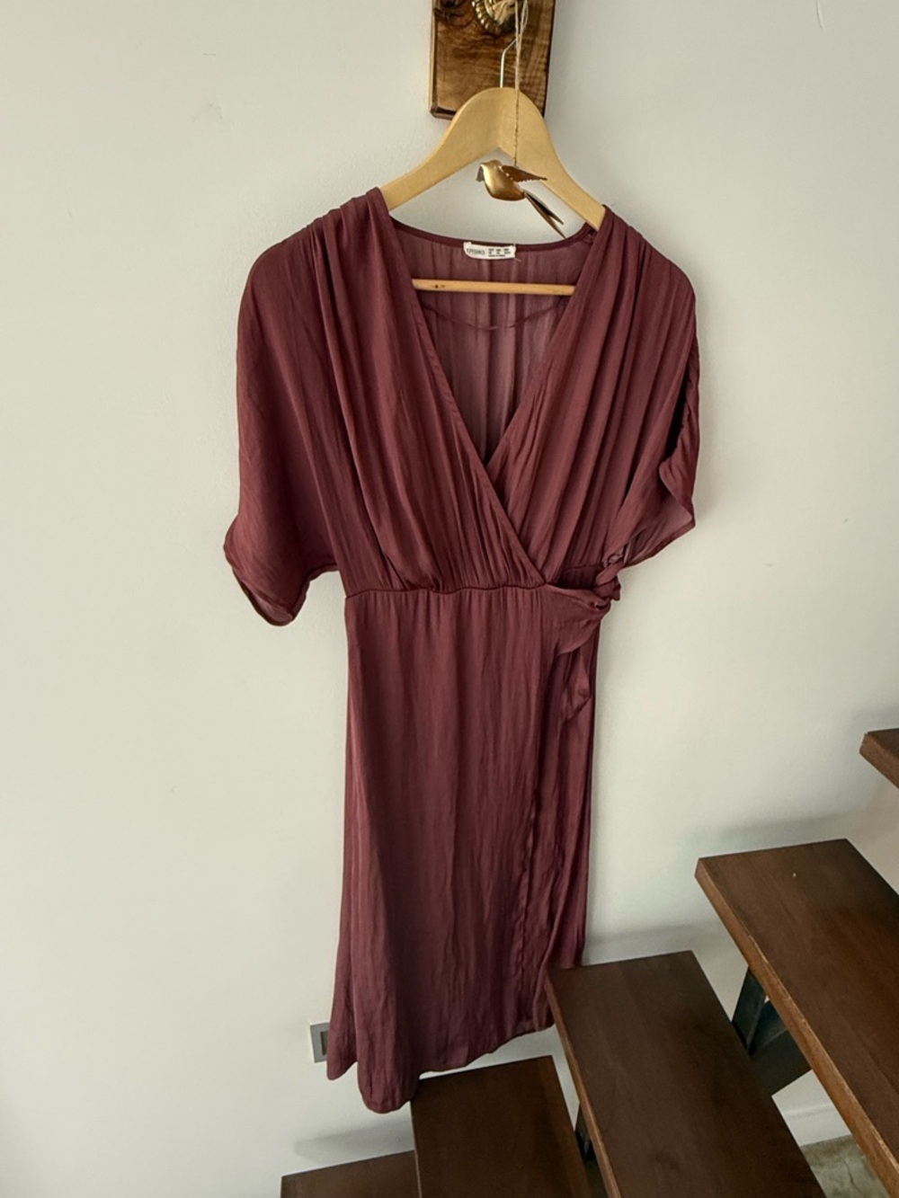 Oysho Women’s Wrap Midi Dress in Burgundy